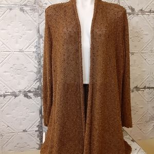 Chico's Open Front Bouclé Cardigan in Warm Brown